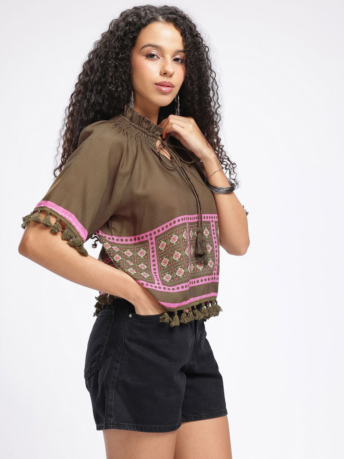 Image of fusion by glitchez Casual Printed Women Green Top