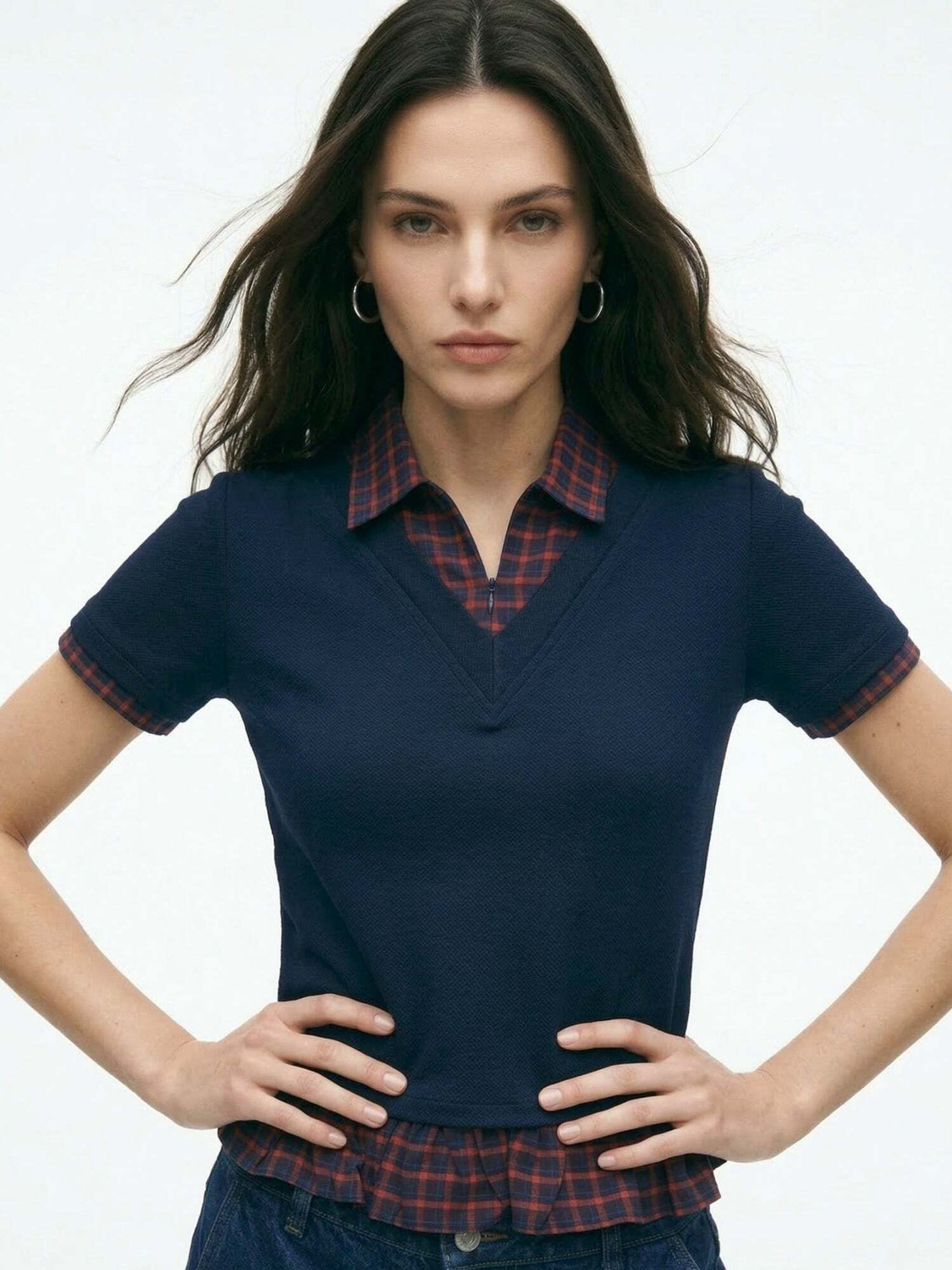 Image of OUTZIDR Casual Checkered Women Multicolor Top