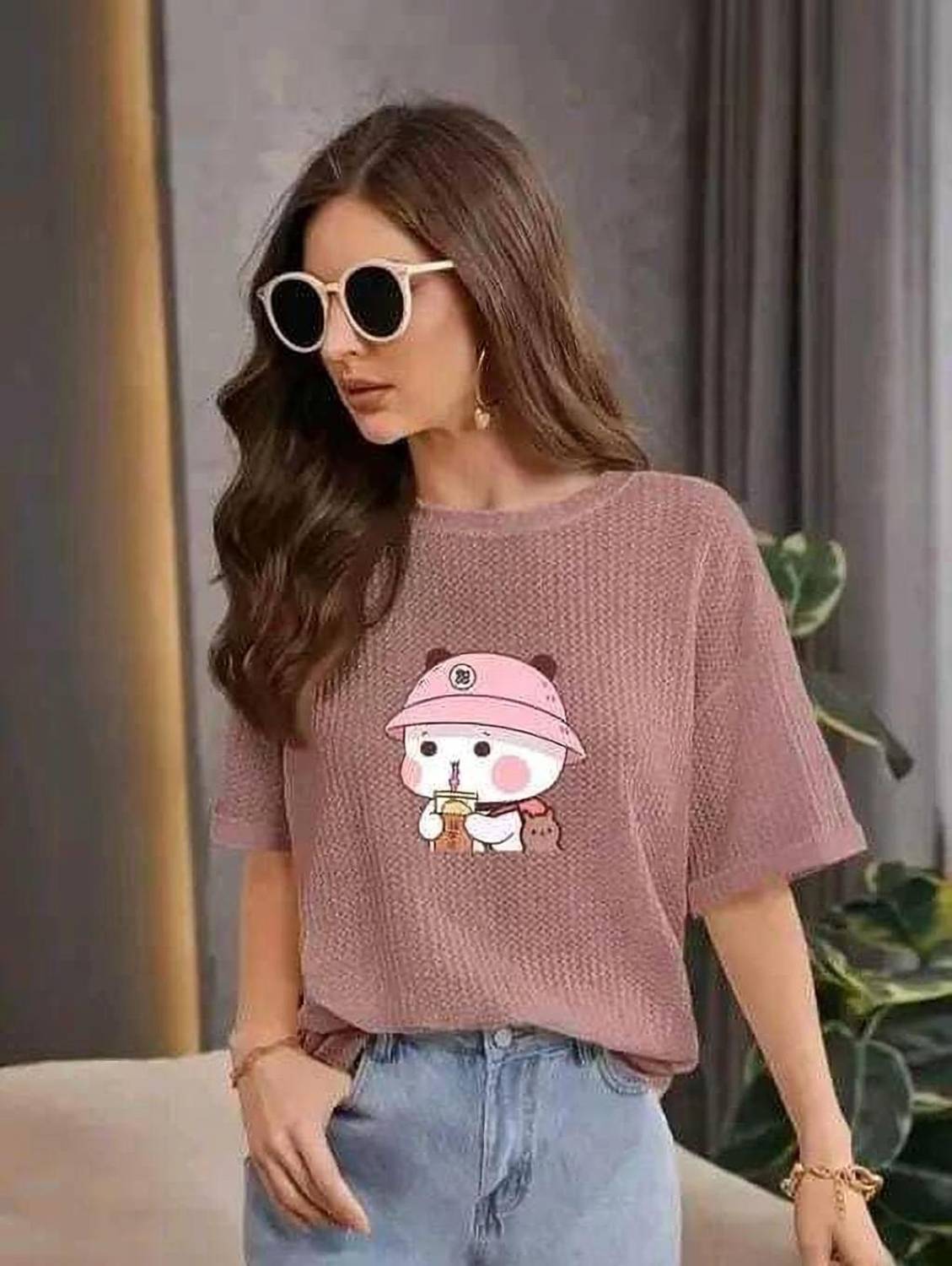 2013 USK COLLECTION Casual Printed, Self Design Women Pink Top
