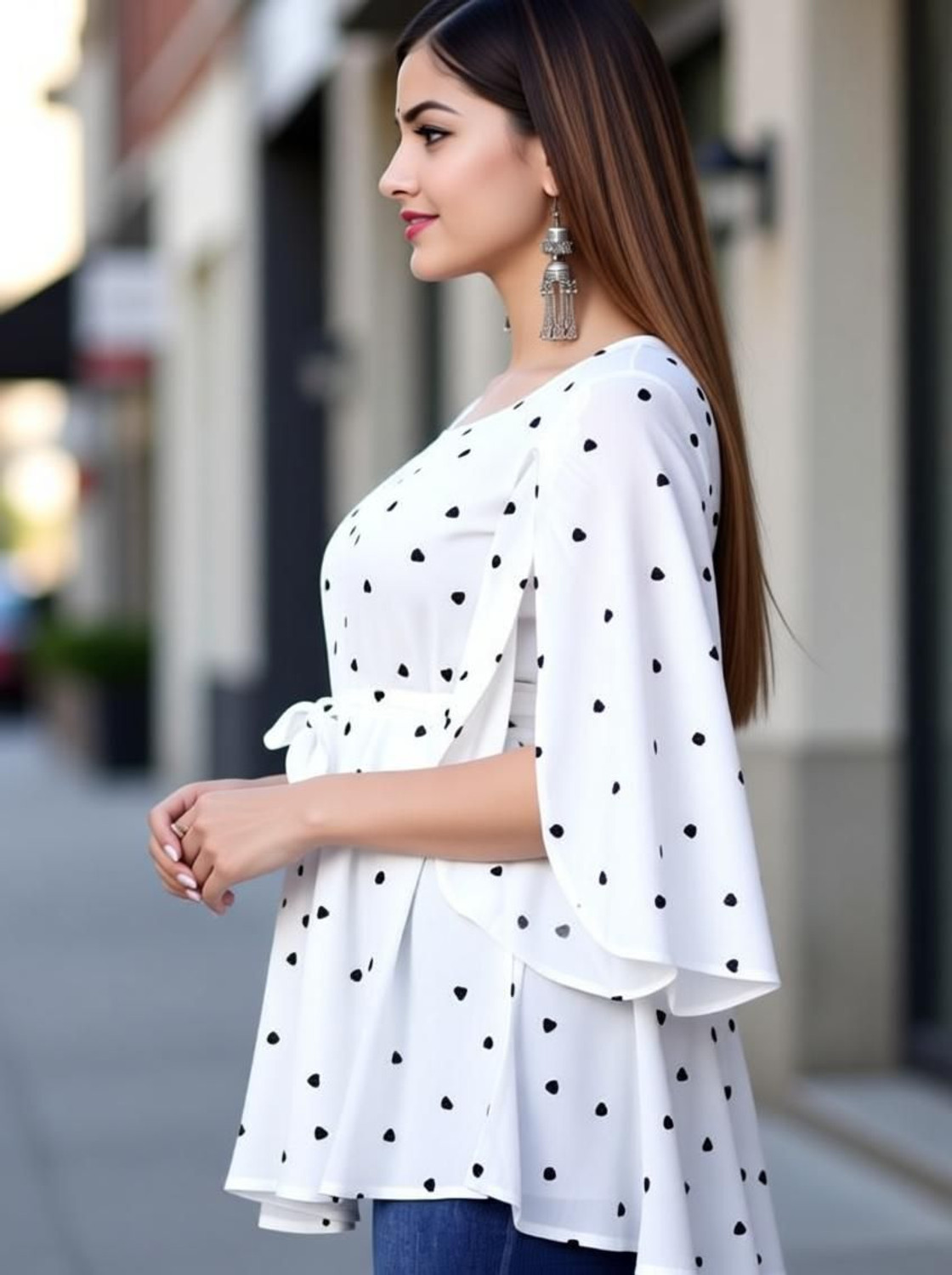 Image of DMT Ethnic Casual Printed Women White, Black Top