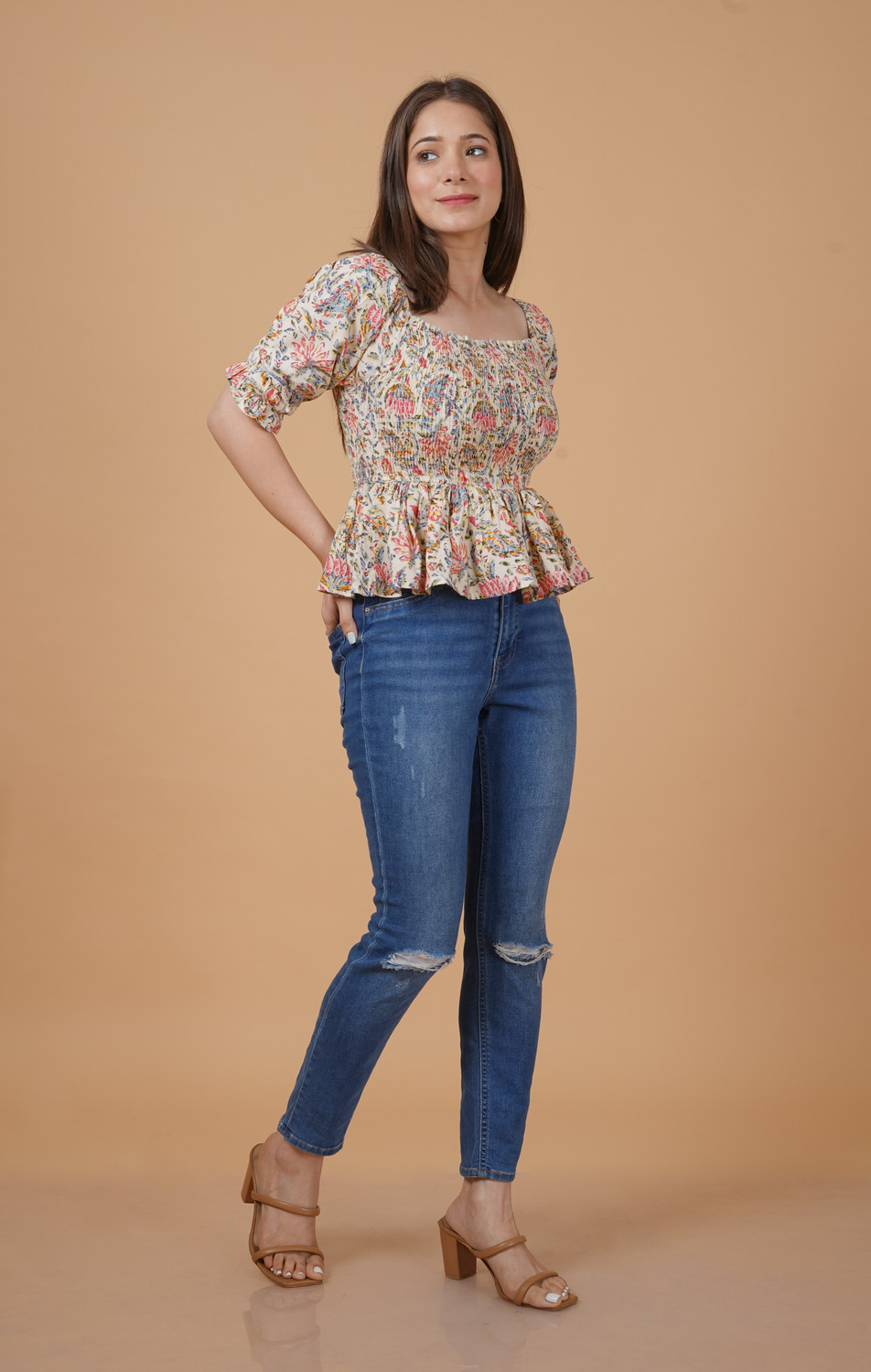 Image of INDIANIC Casual Printed Women Beige Top