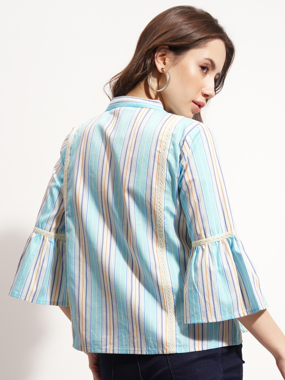 Image of Tokyo Talkies Casual Embroidered, Striped Women Multicolor Top