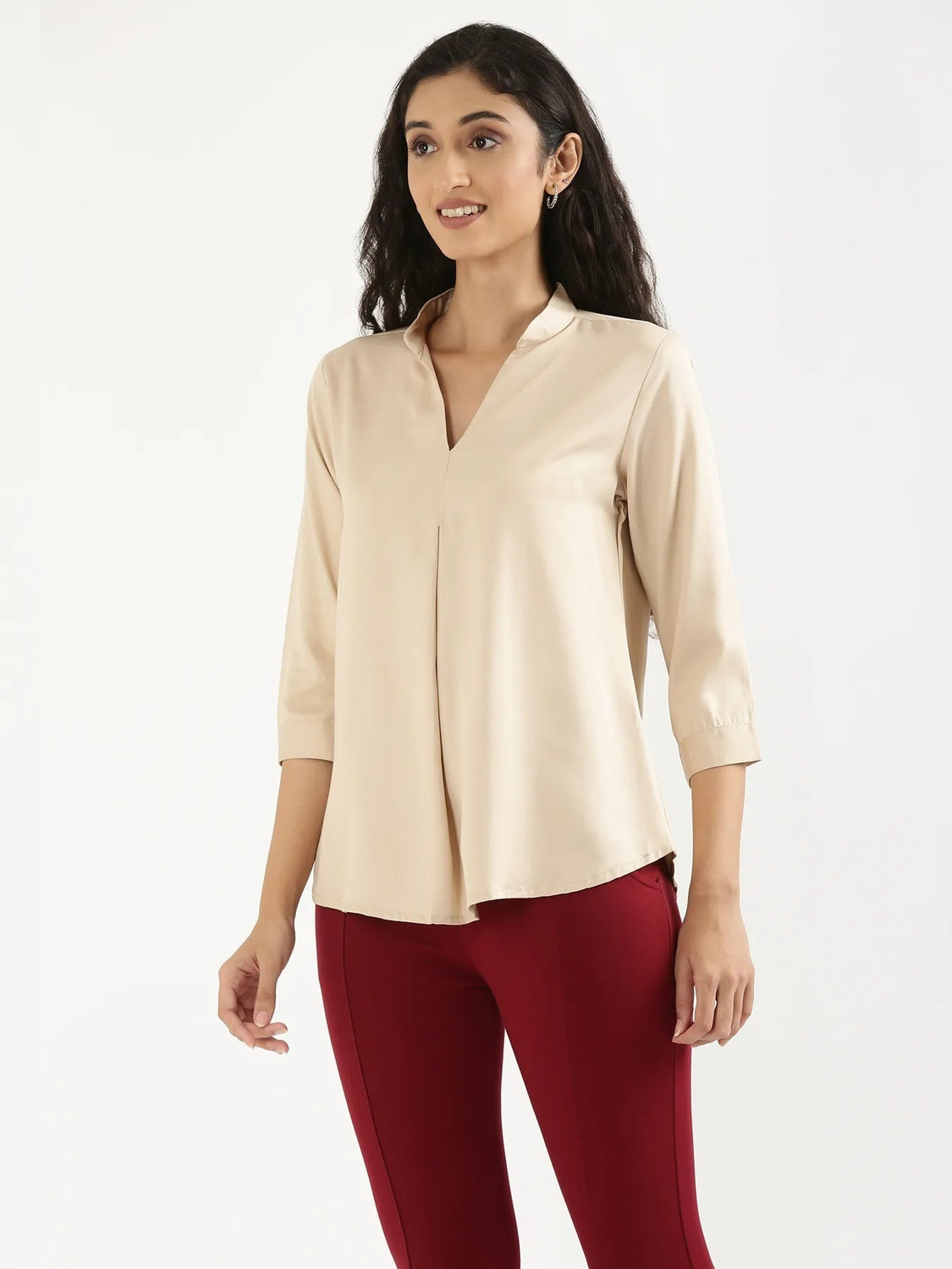 Image of Kavisaa Casual Solid Women Beige Top