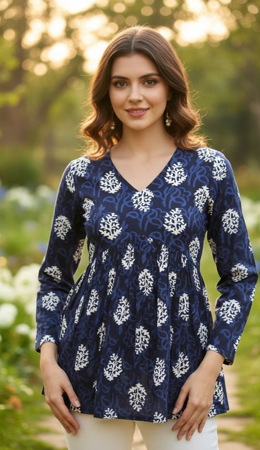 BLEVY Casual Floral Print Women Blue Top