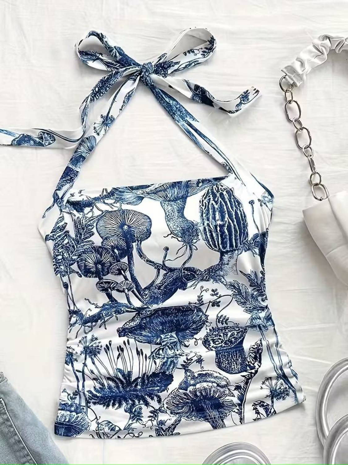CAPROP Casual Sleeveless Printed Women Blue Top