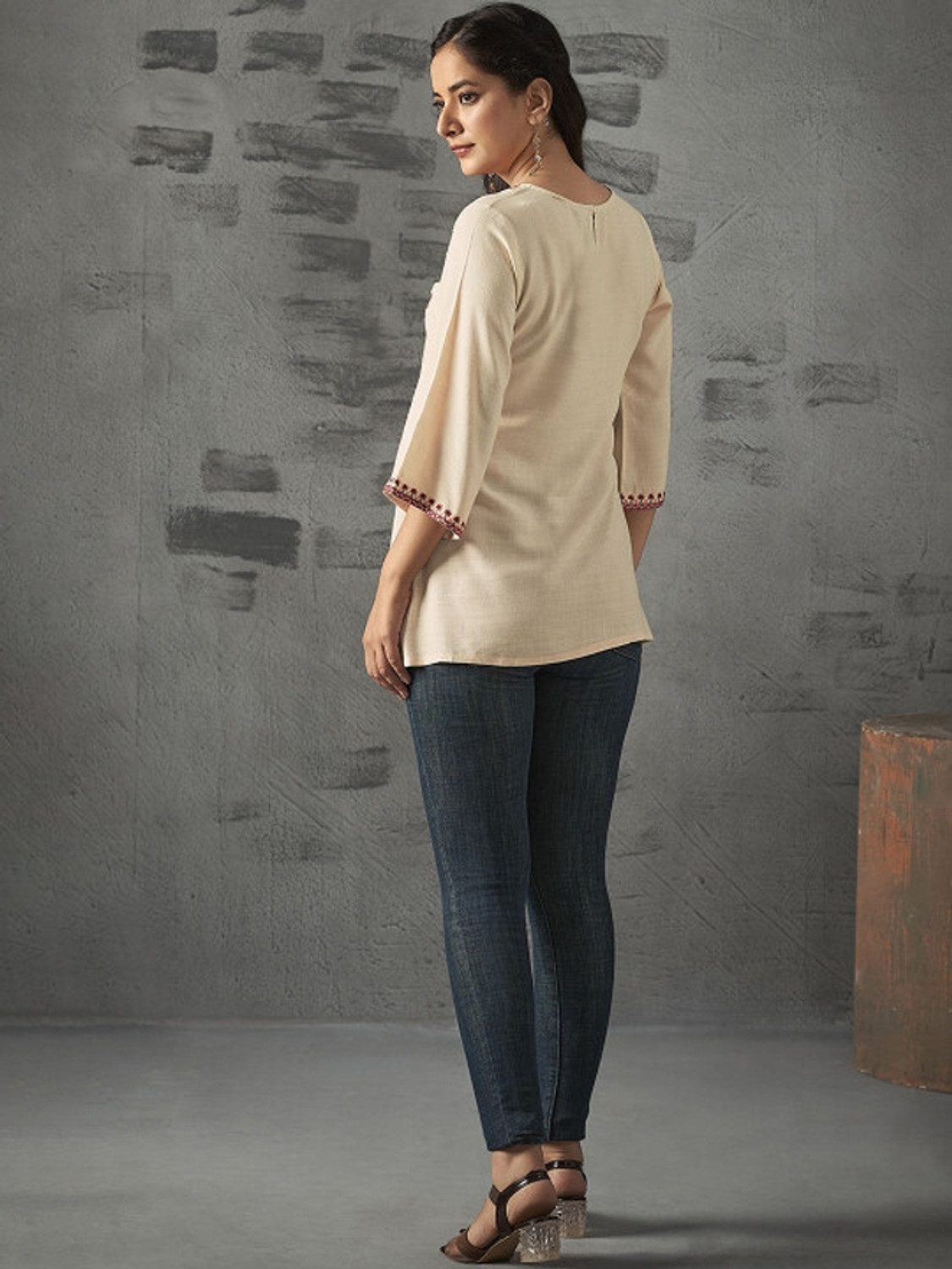 Image of ANOUK Casual Embroidered Women Beige Top