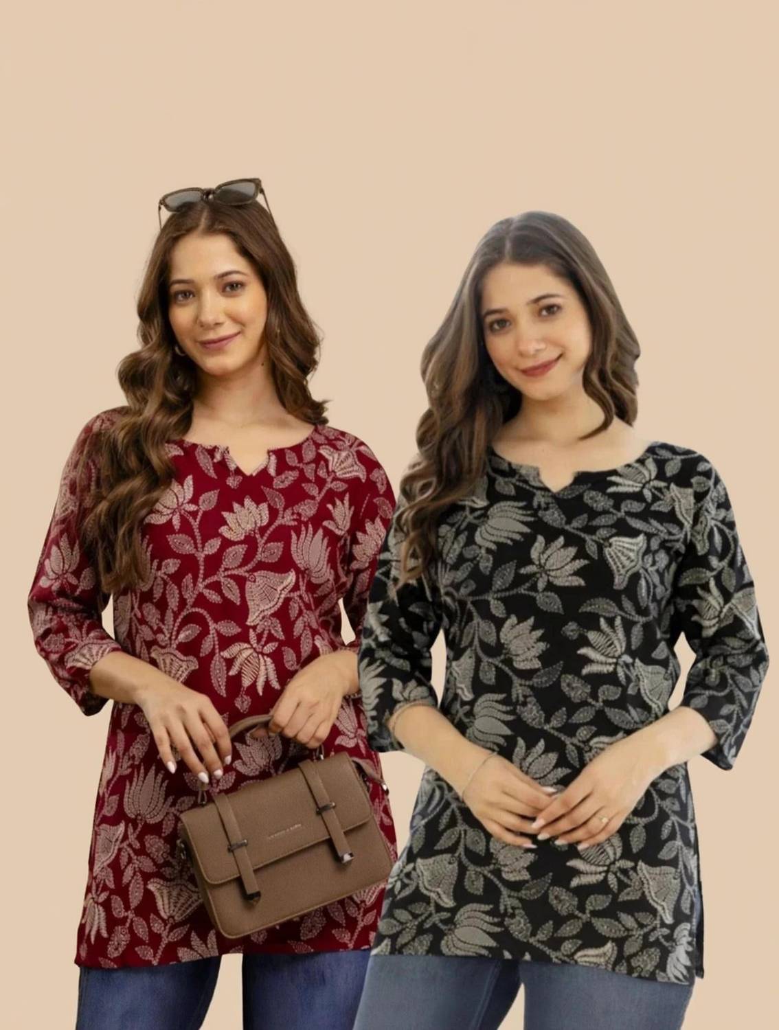 Adnika collection Casual Printed Women Black, Maroon Top