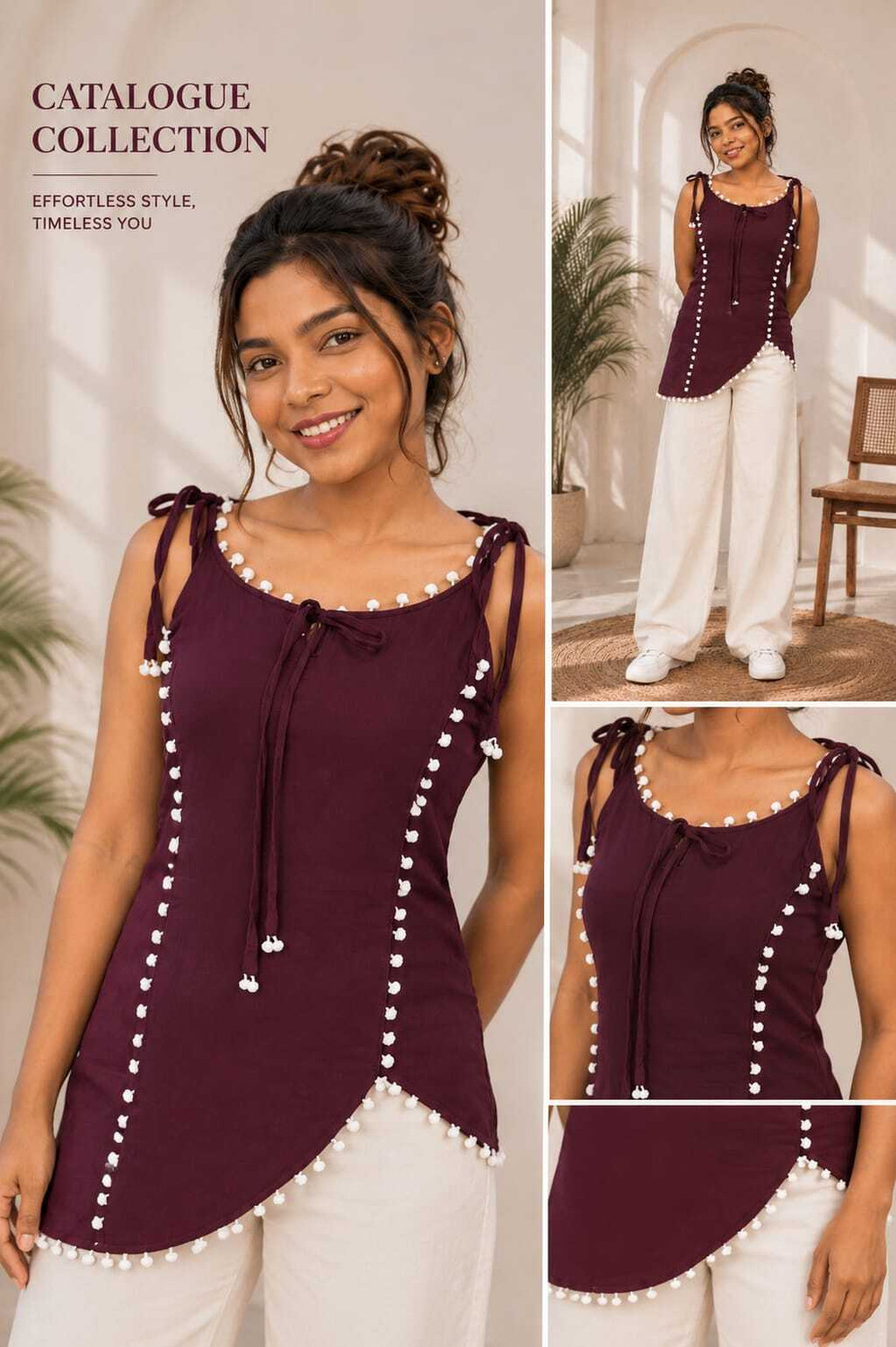 Image of Ameeraq living Party Solid, Embellished Women Maroon Top