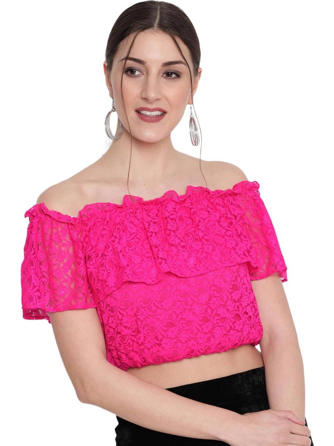 AKIMIA Casual Lace Women Pink Top
