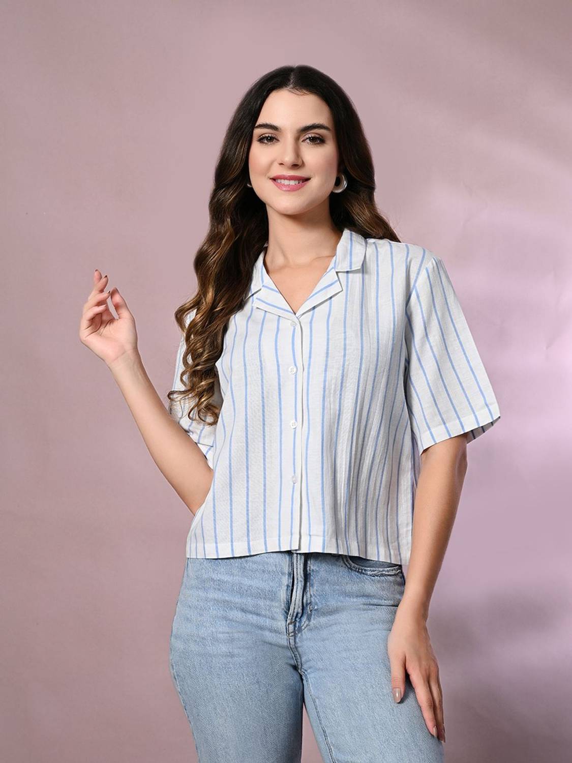 ADRIANA Casual Striped Women White Top