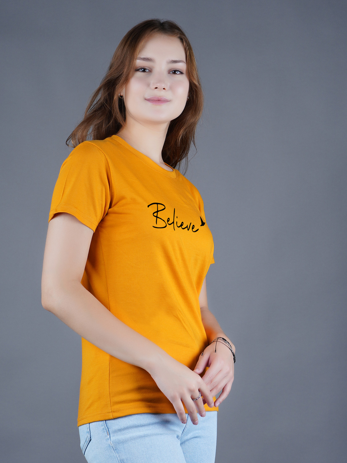 Image of Dam Printed Women Round Neck Multicolor T-Shirt
