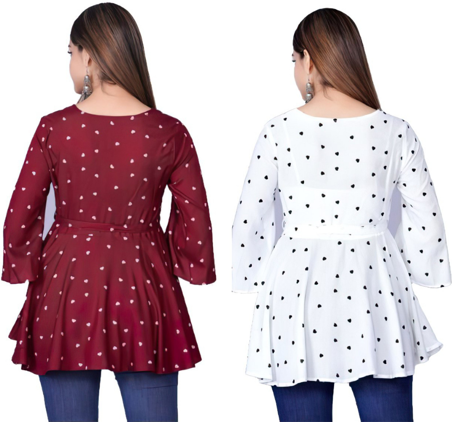 Image of DMT Ethnic Party Self Design, Polka Print Women White, Maroon Top