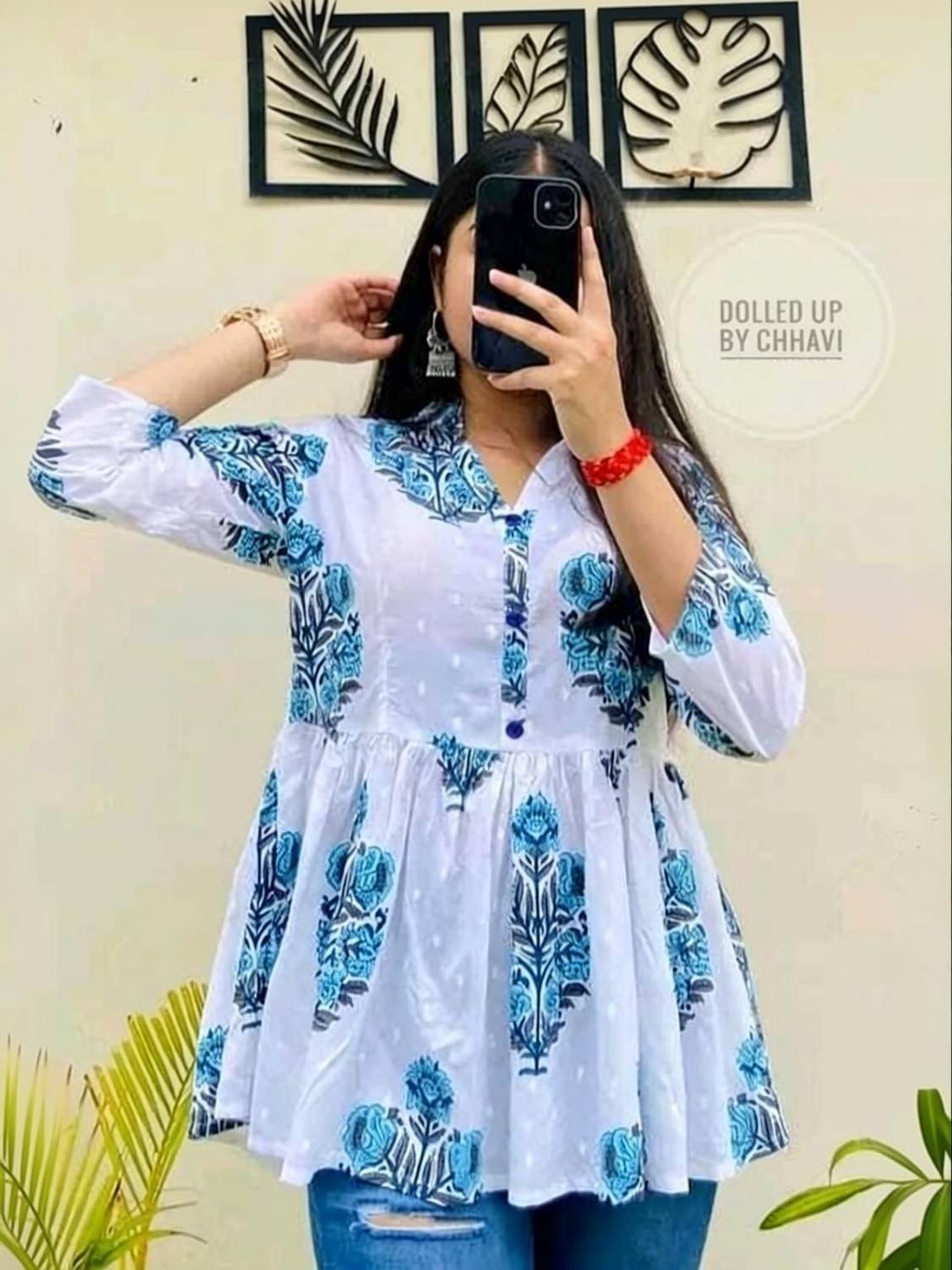 BADGOTI Casual Printed Women White, Blue Top
