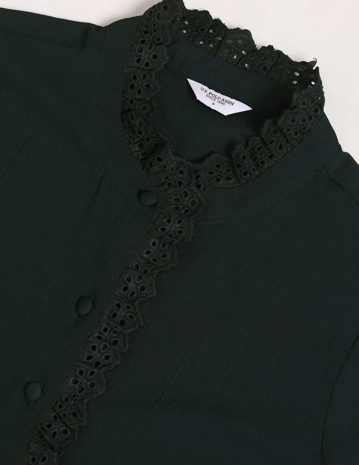 Image of U.S. POLO ASSN. Casual Solid, Lace Women Dark Green Top