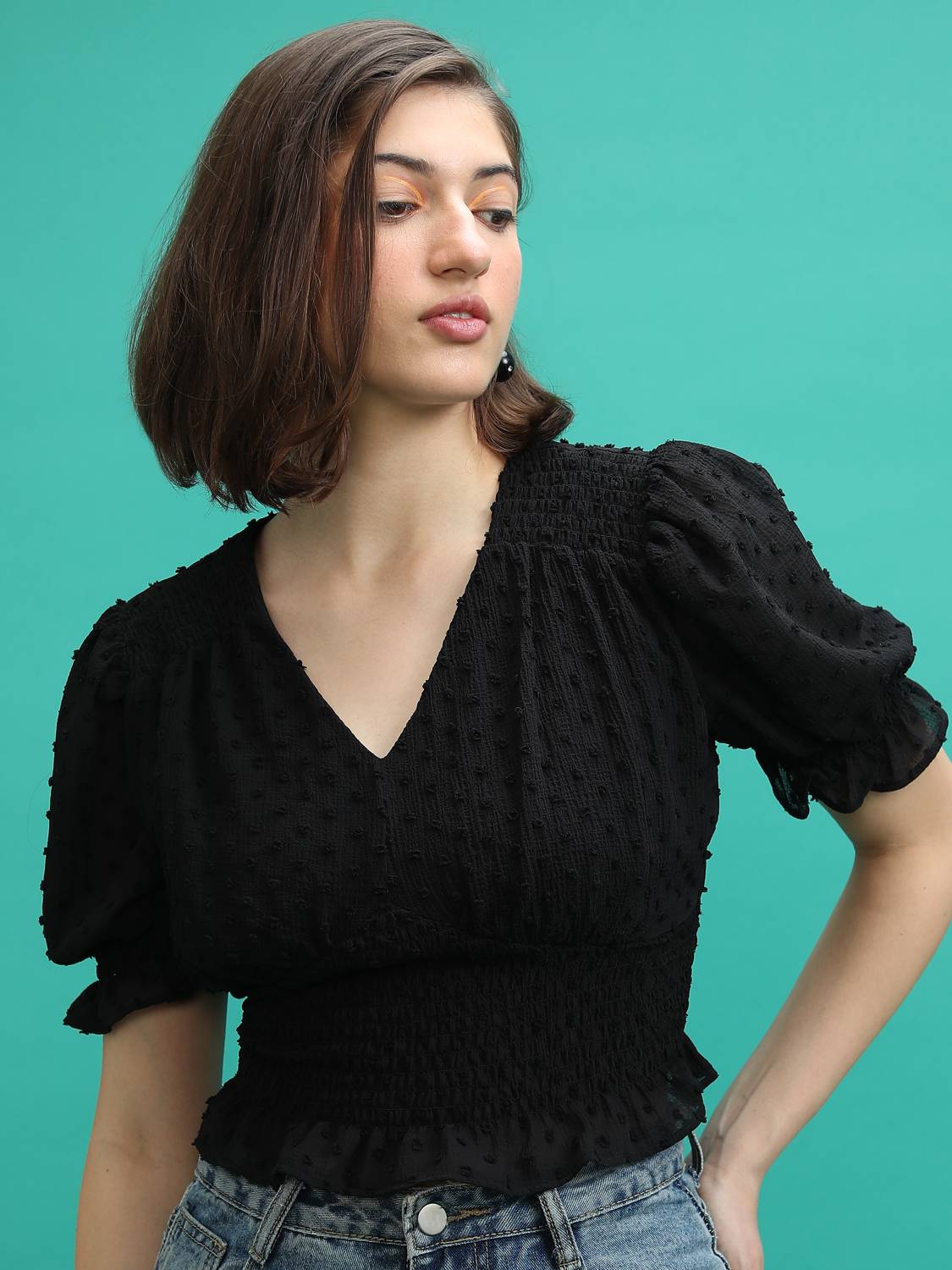 Tokyo Talkies Casual Regular Sleeves Solid Women Black Top