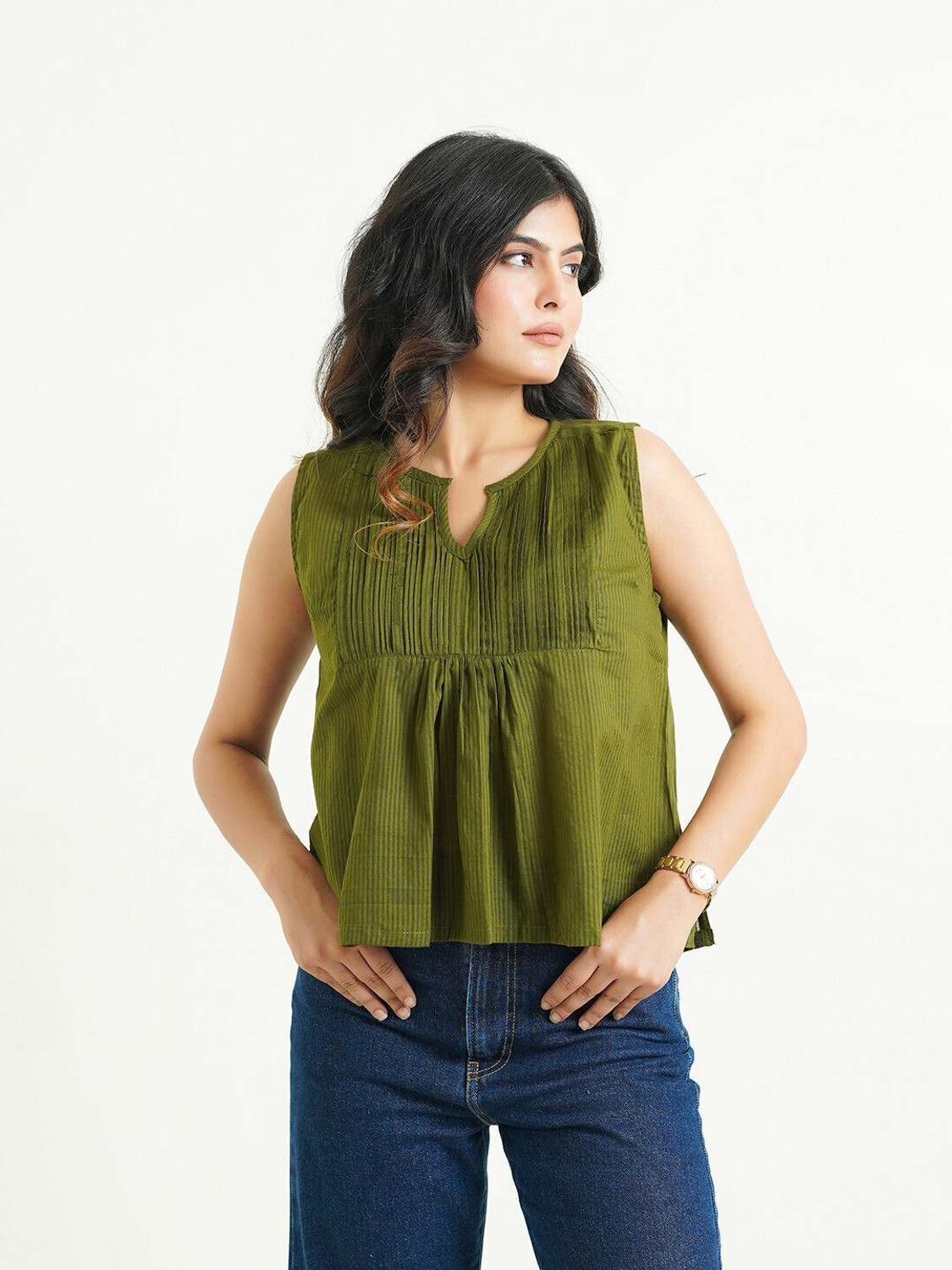 Image of GOODHAND Casual Floral Print Women Green Top