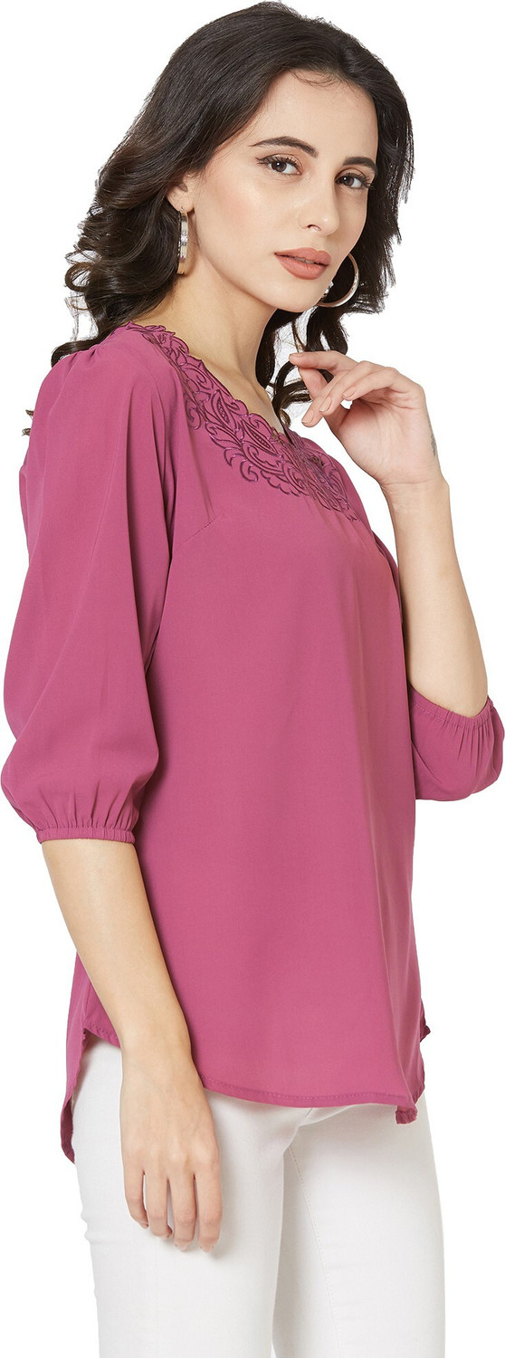 Image of GO.4.IT Casual 3 /4 Sleeve Embroidered Women Pink Top