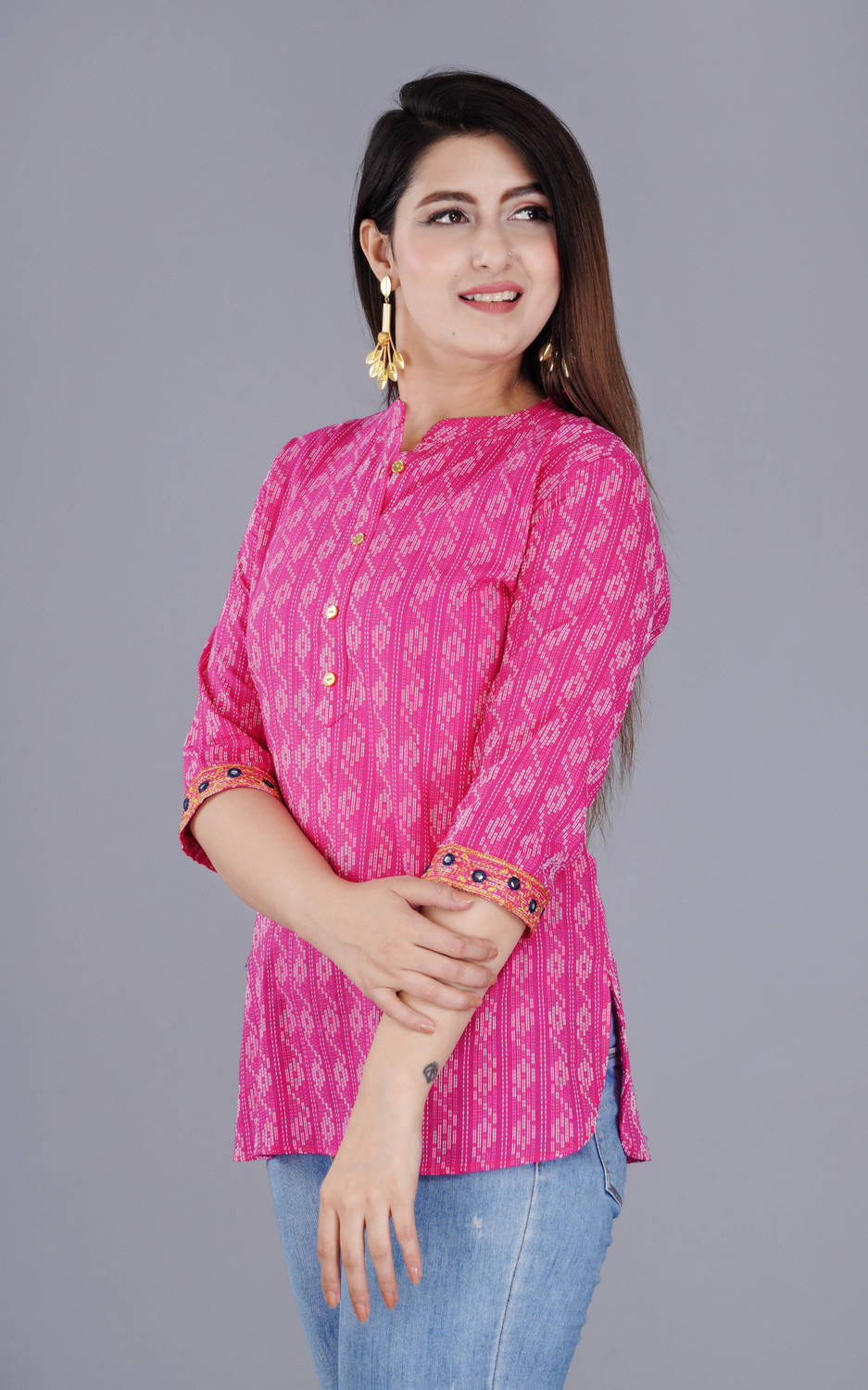 Image of AK FUSION Casual Printed Women Pink, White Top