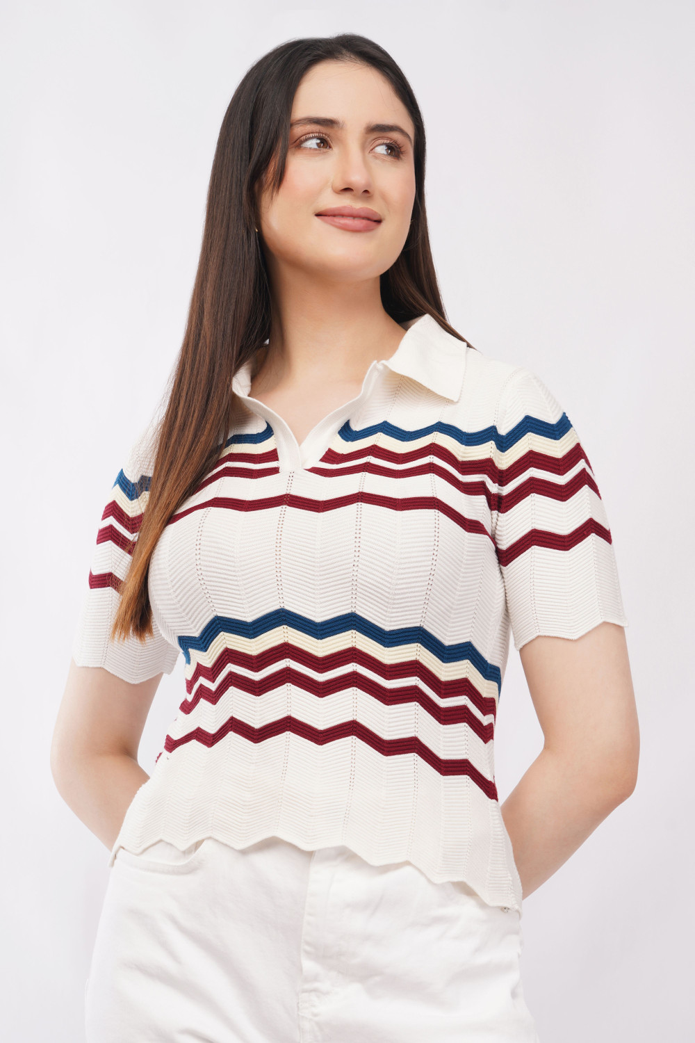 Image of IROZI Casual Chevron /Zig Zag Women Multicolor Top