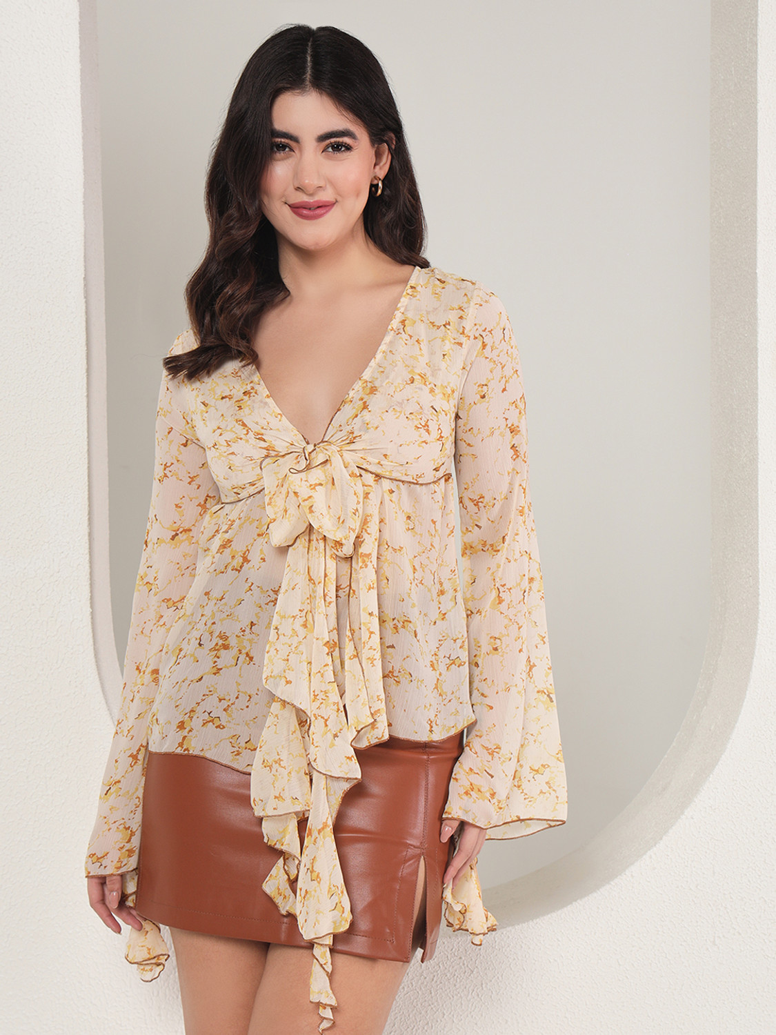 Image of TANDUL Casual Printed Women Beige Top