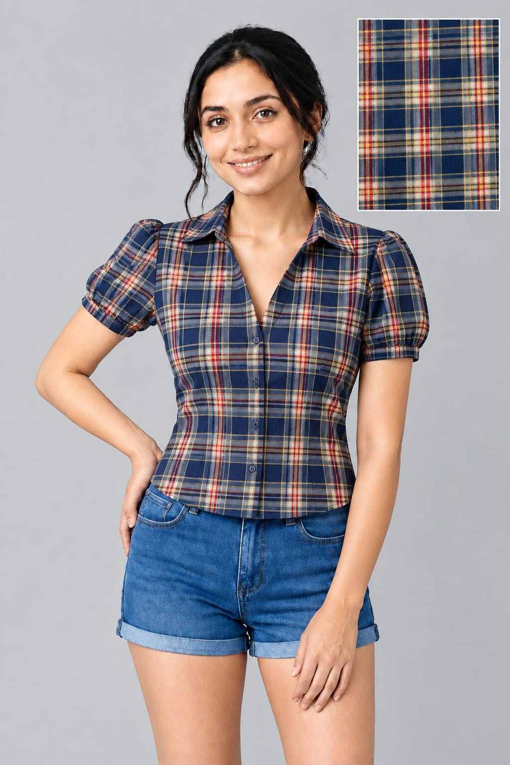 HSINTERNATIOAL Women Multicolor Checkered Top - Image 1