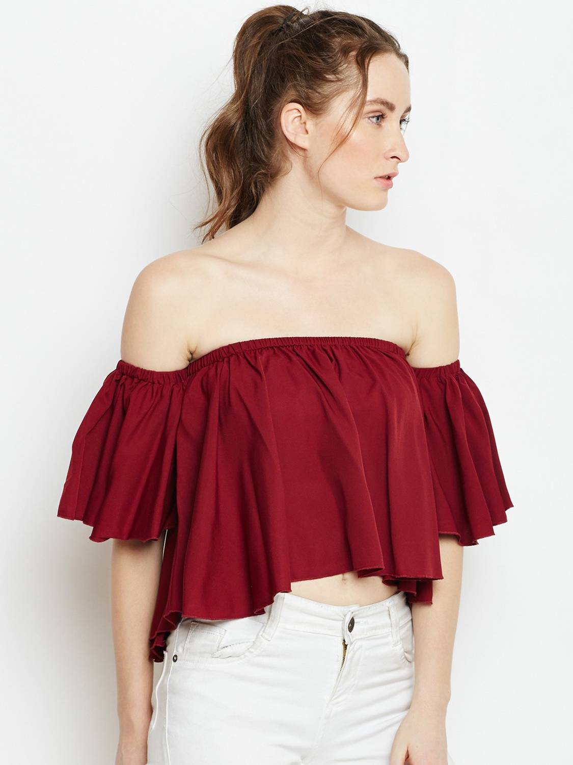 Berrylush Casual No Sleeve Solid Women Maroon Top
