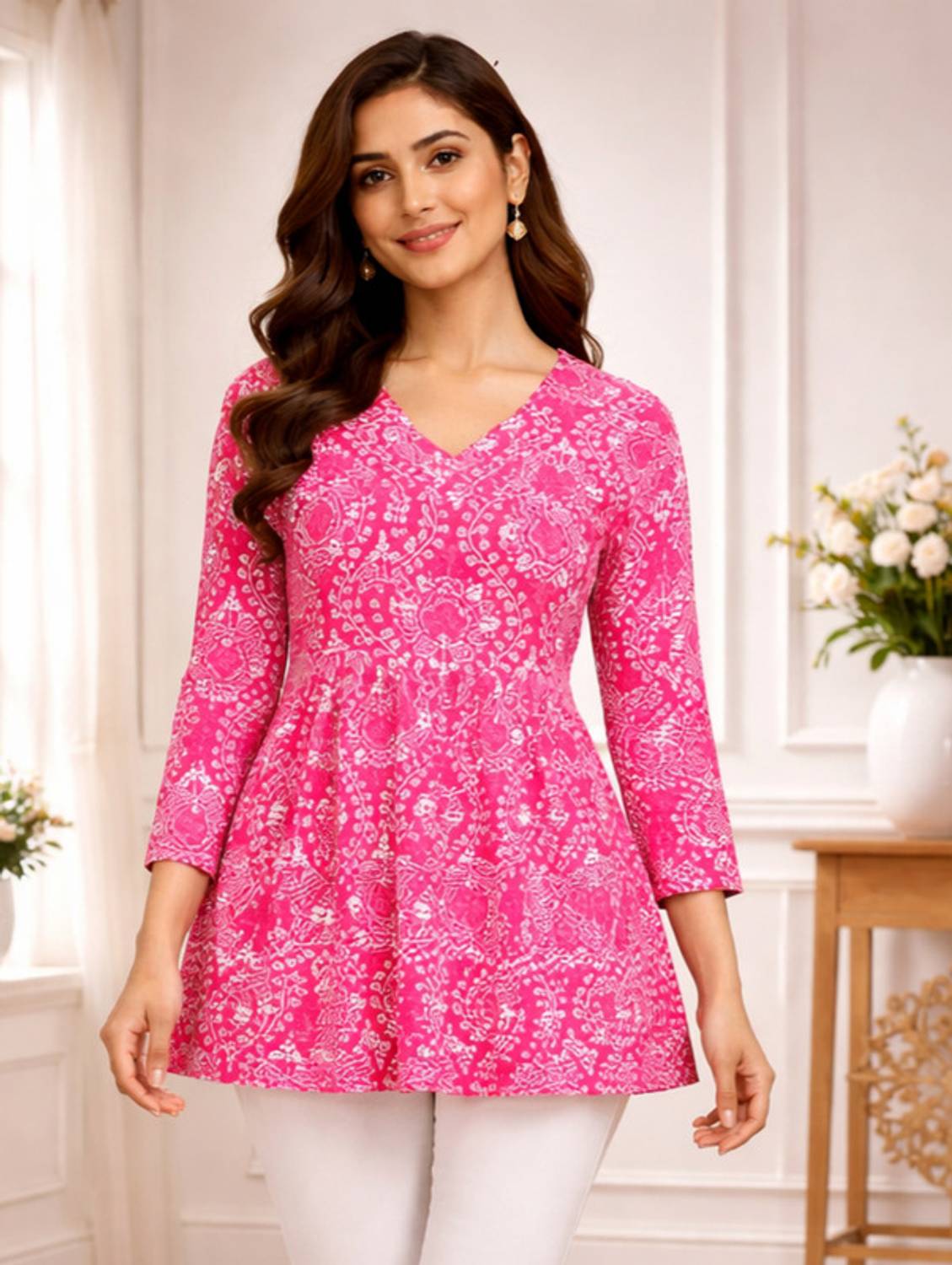 Adisha Party Printed Women Pink Top