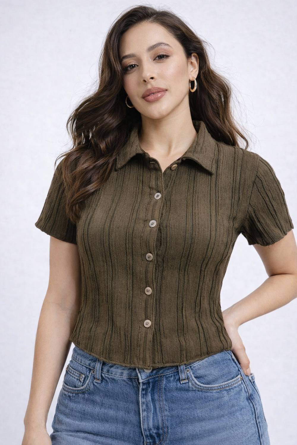 AROD Casual Striped Women Dark Green Top