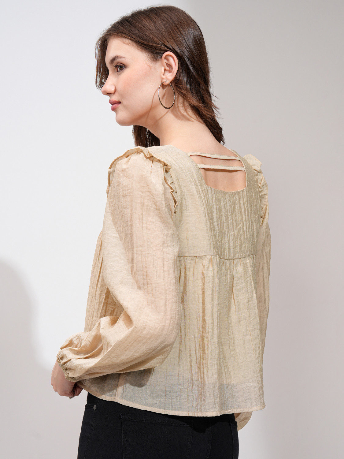 Image of Tokyo Talkies Casual Solid Women Beige Top