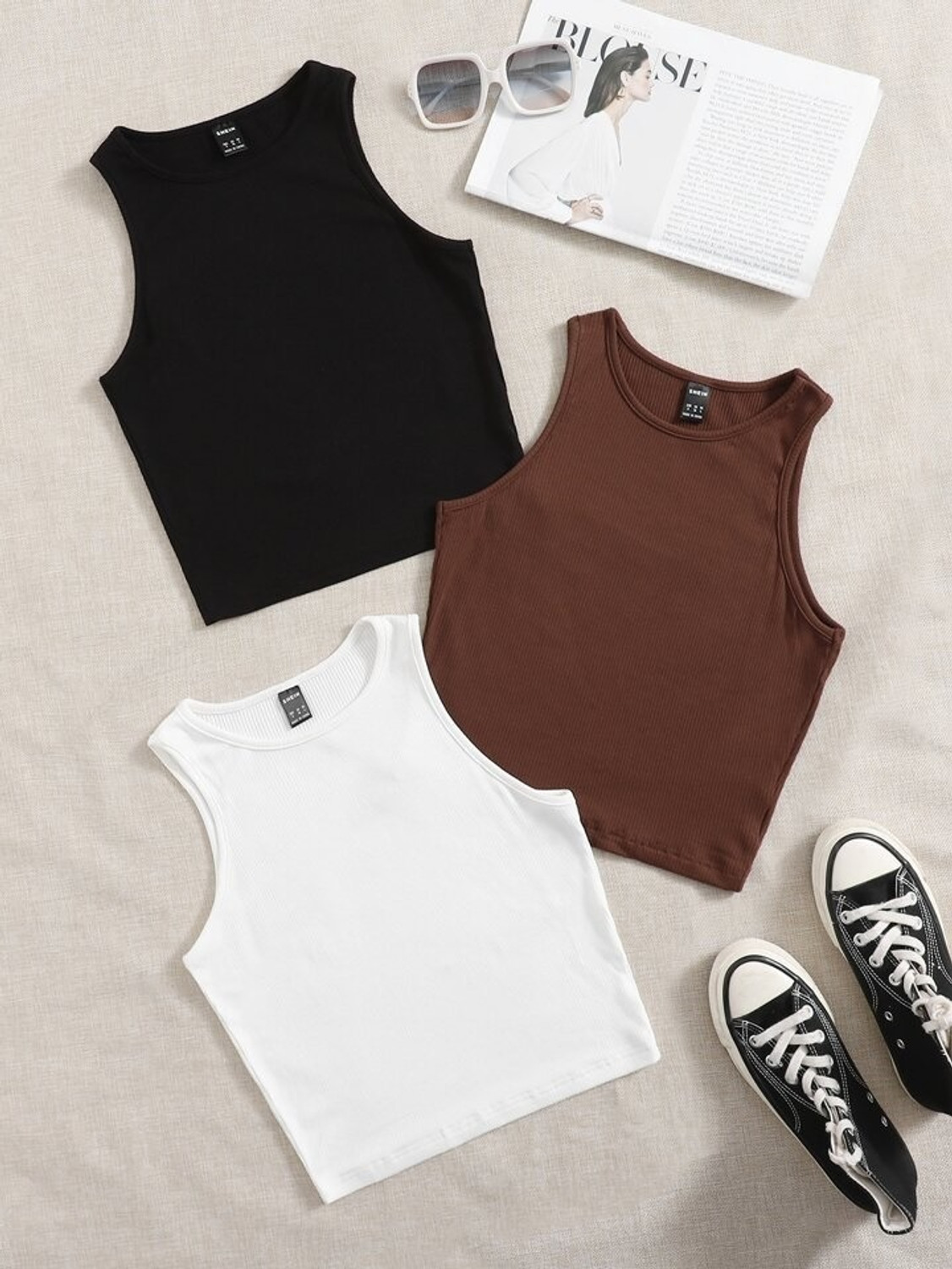 Image of Preeo Casual Solid Women Black, White, Brown Top