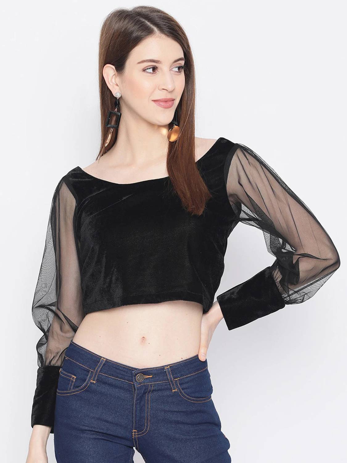 AKIMIA Party Solid Women Black Top