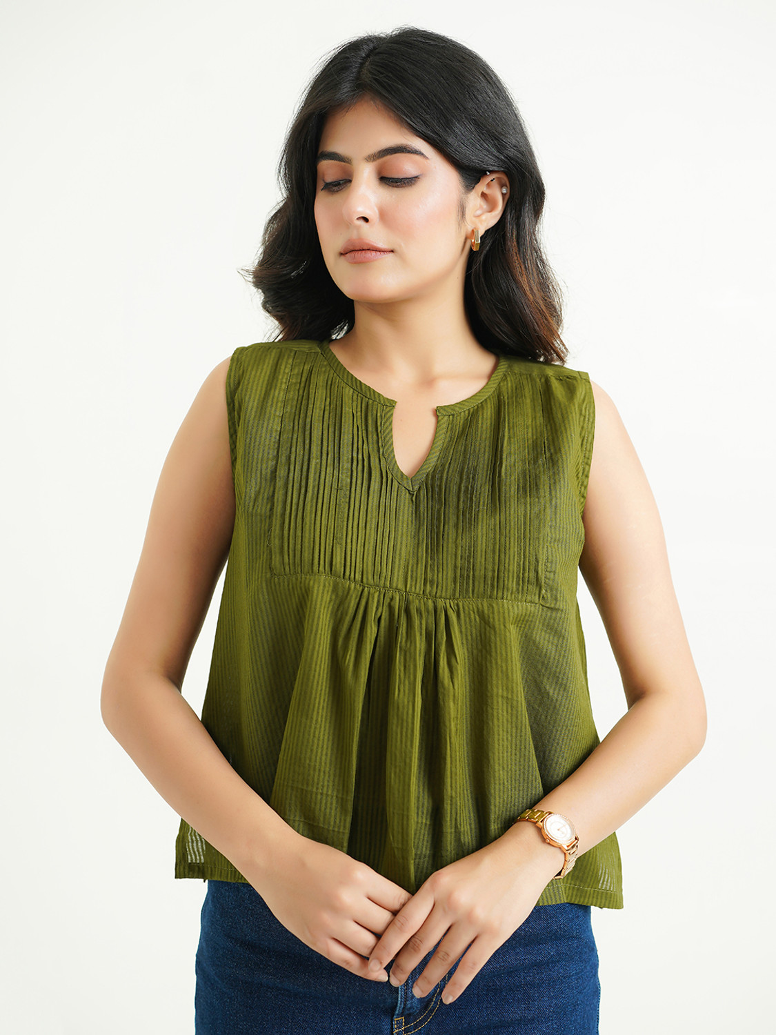 Image of GOODHAND Casual Floral Print Women Green Top