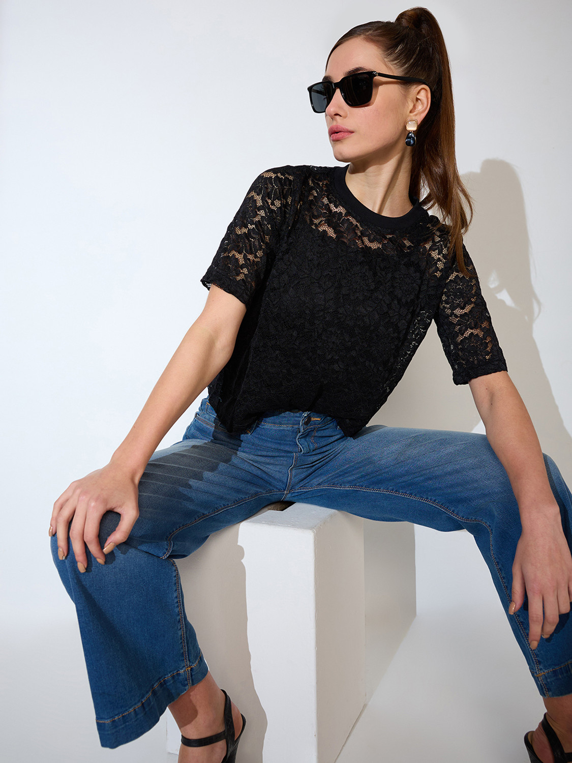 Image of Globus Party Lace Women Black Top