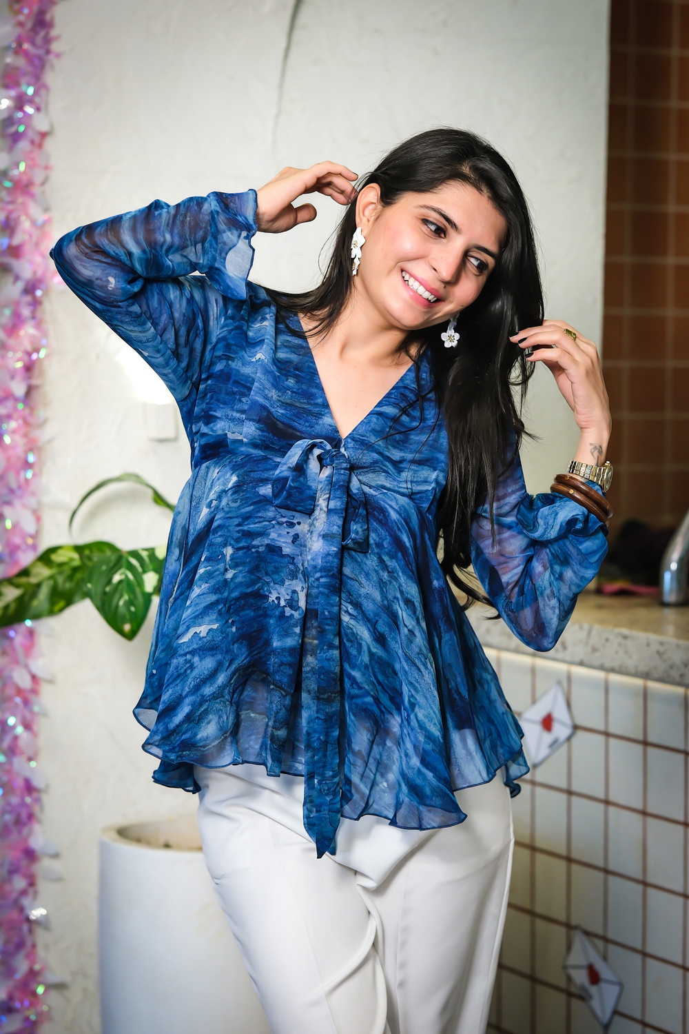 Image of Youthnic Casual Floral Print Women Blue Top
