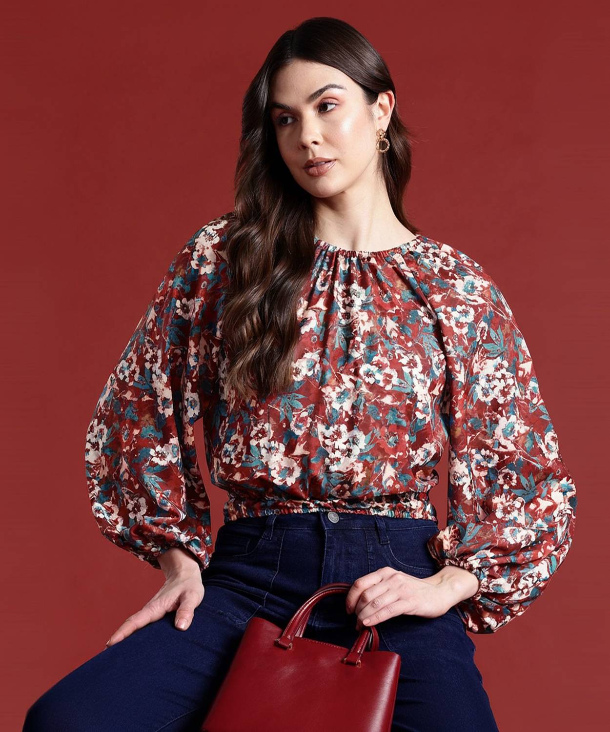 all about you Casual Floral Print, Printed Women Maroon Top
