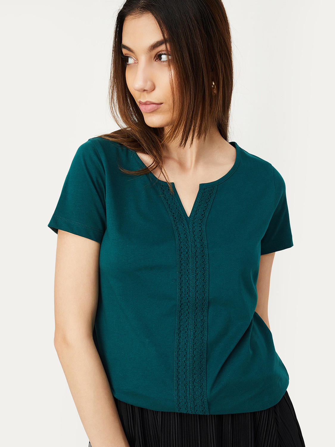 Image of MAX Casual Self Design Women Green Top