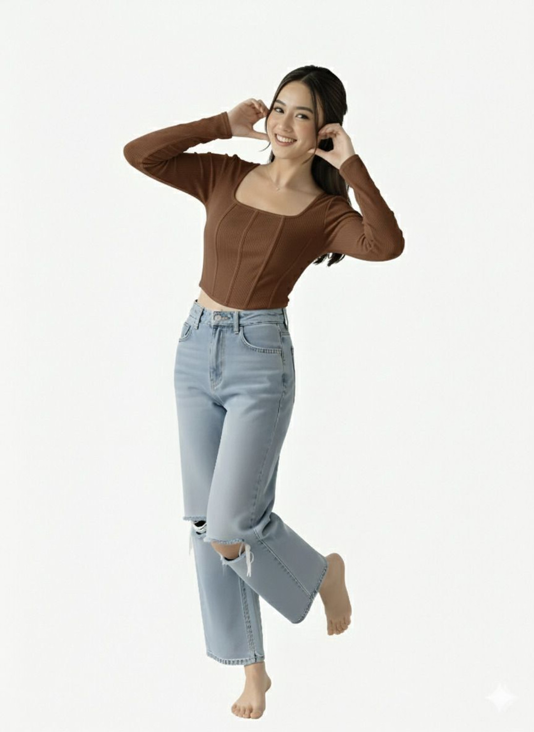 Image of SUGARCANNE Casual Striped Women Brown Top