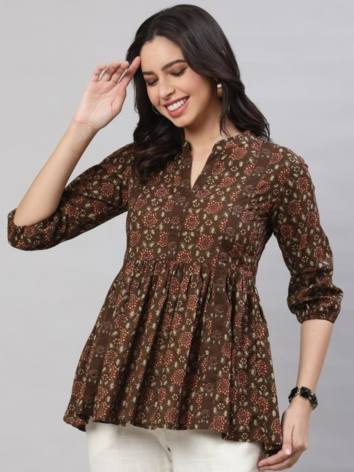 Image of Vastravali Casual Printed Women Brown Top