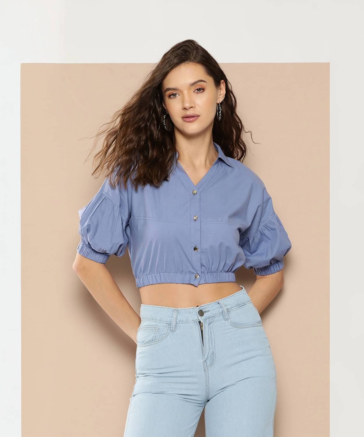 CHEMISTRY Casual Short Sleeve Solid Women Blue Top