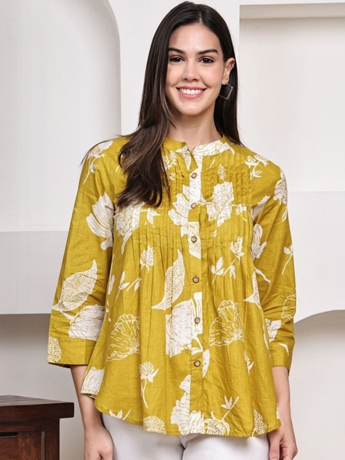 Image of WESTETHNIC Casual Floral Print Women Yellow Top