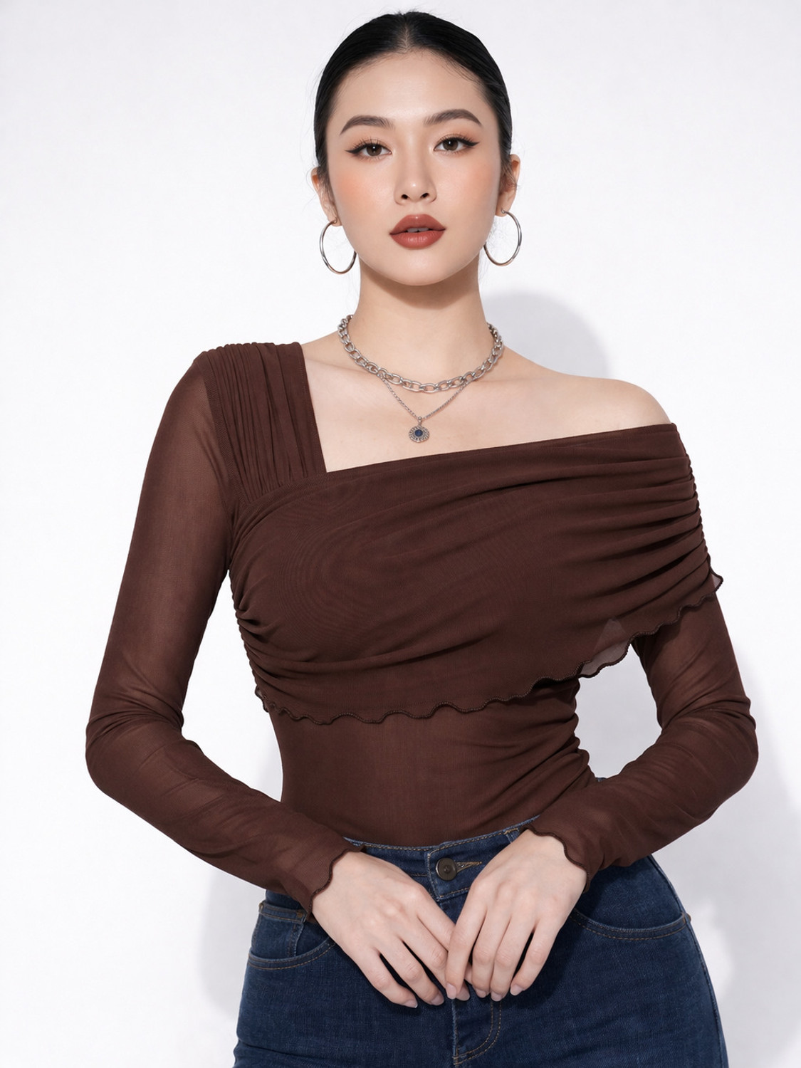 Image of urban streetwear Party Self Design Women Brown Top