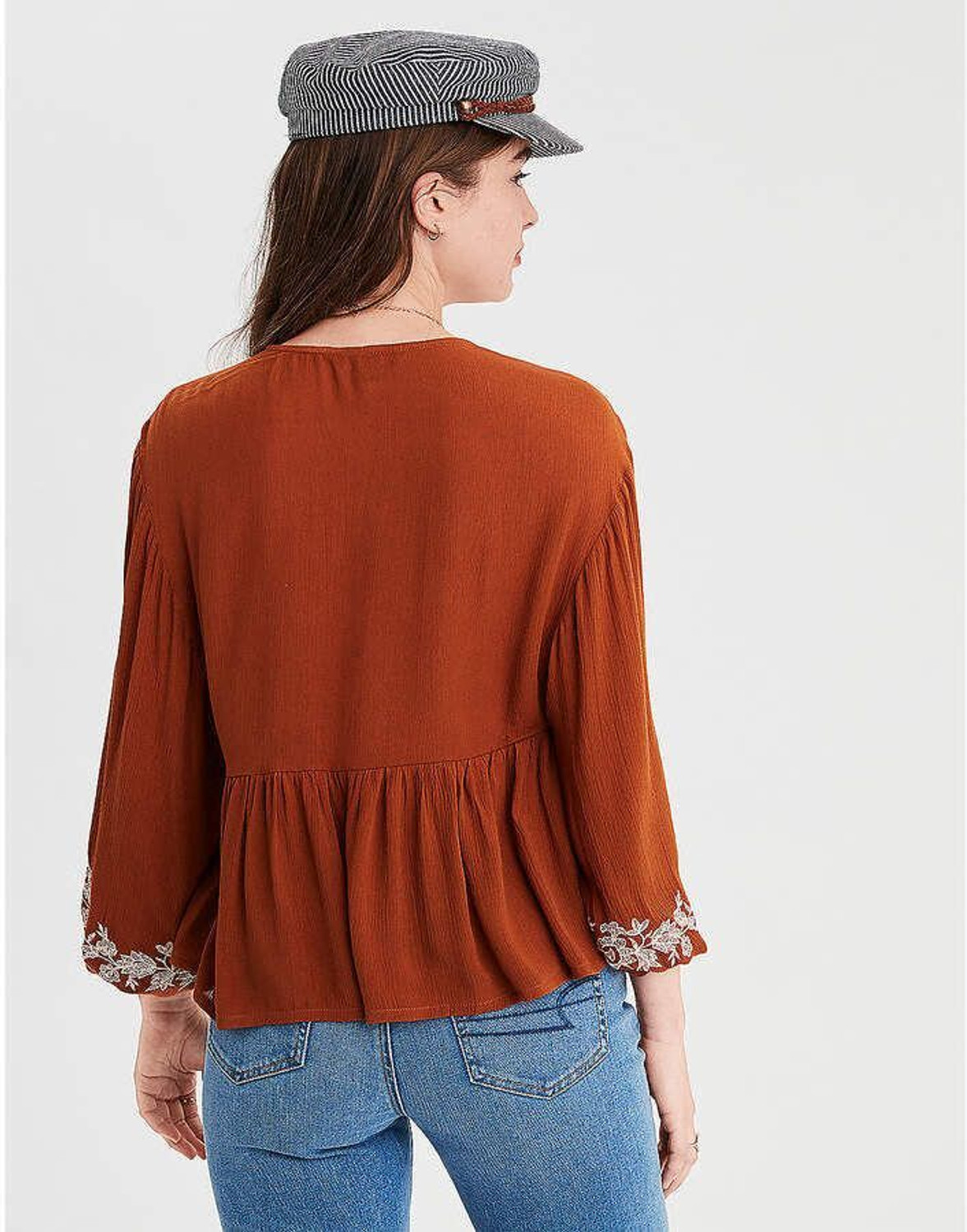 Image of Roadster Party Embroidered Women Brown Top