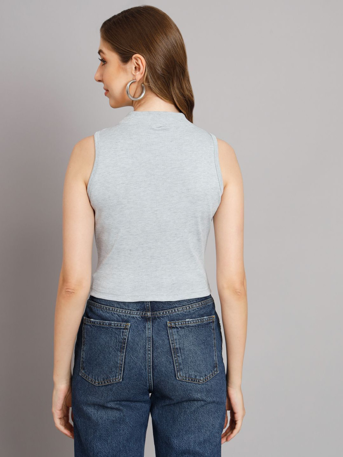 Image of FUNDAY FASHION Casual Solid Women Grey Top