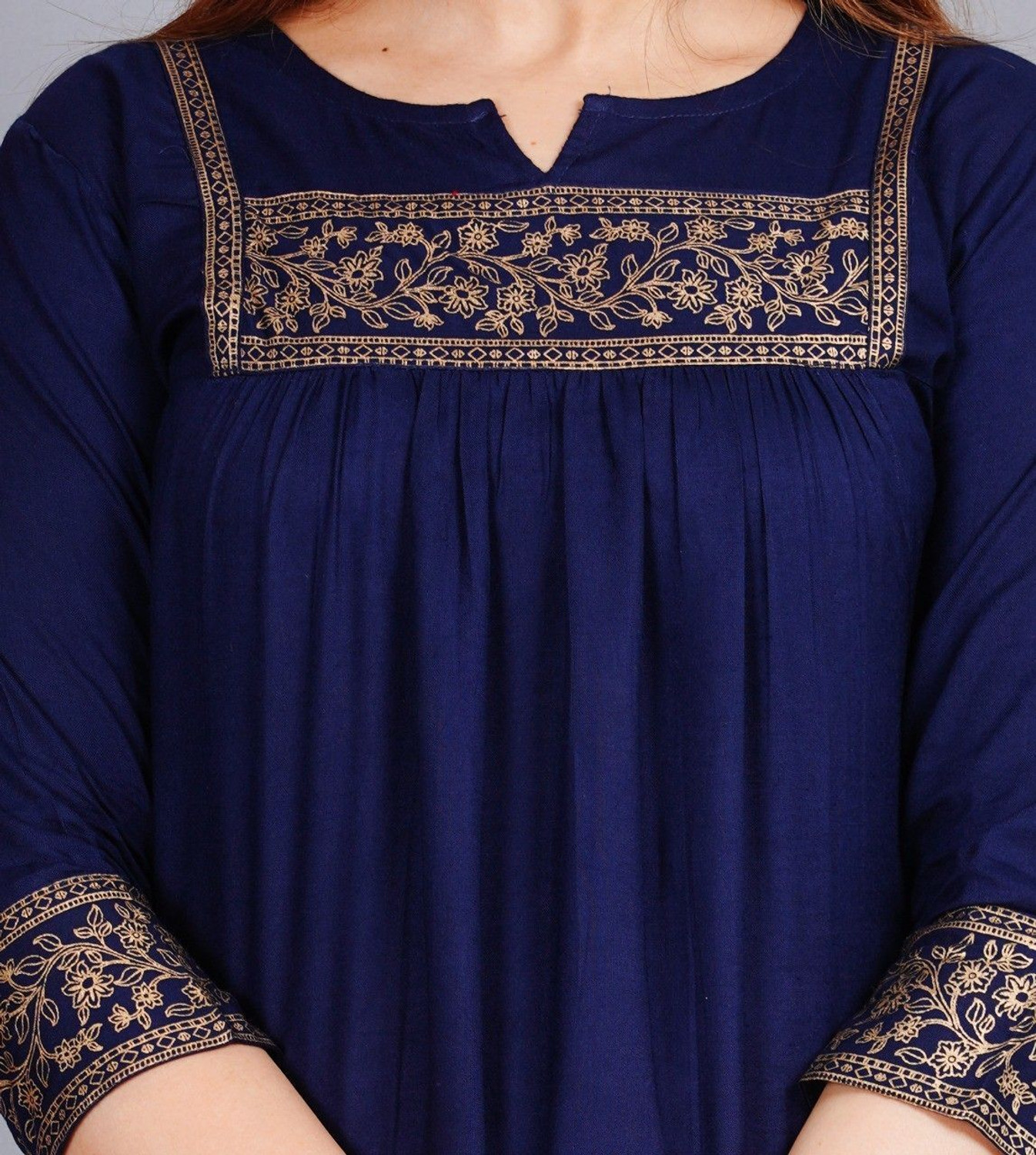 Image of Angarkha Casual Embroidered, Floral Print Women Blue Top