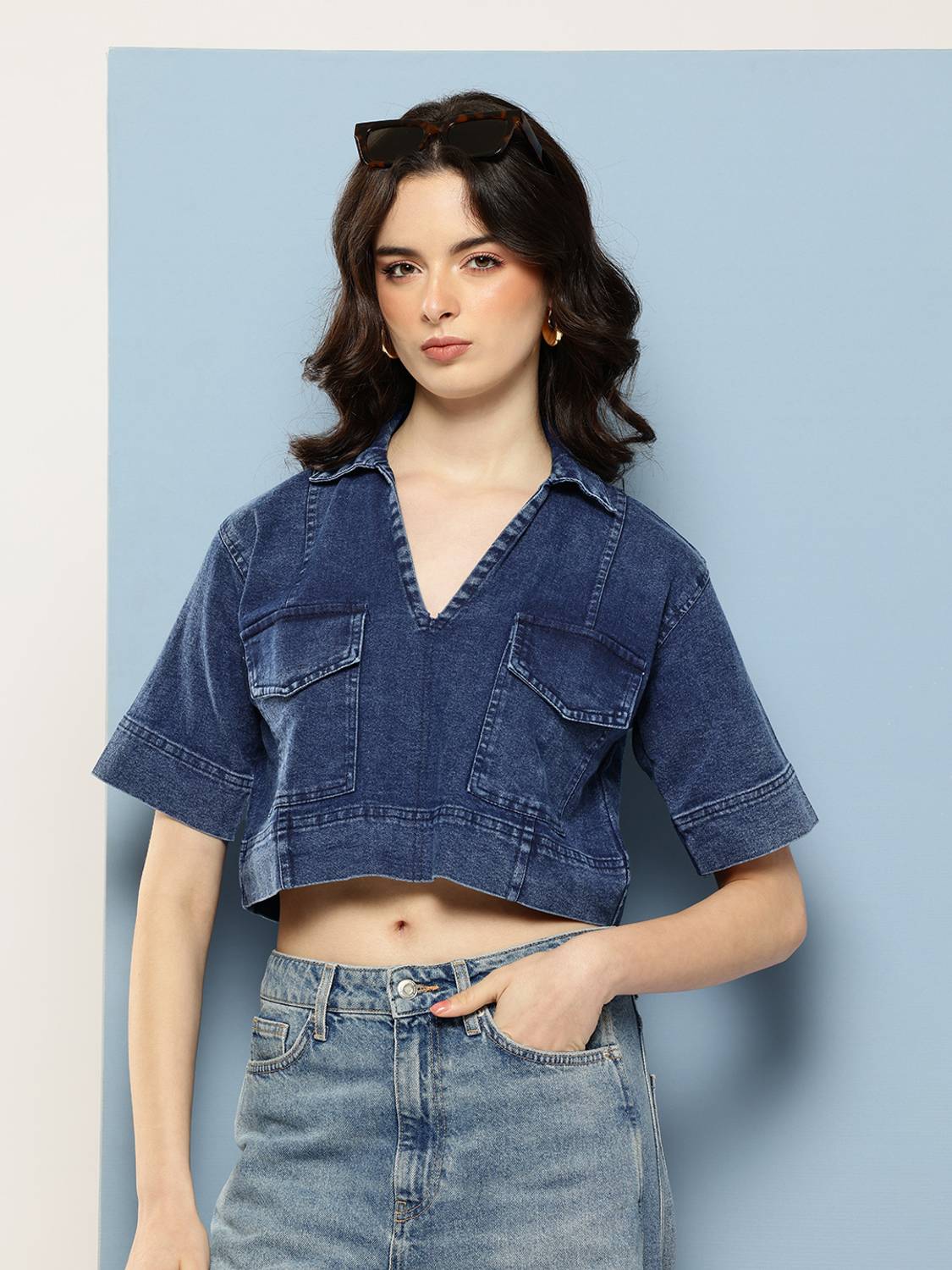 Aarika Casual Solid Women Dark Blue Top