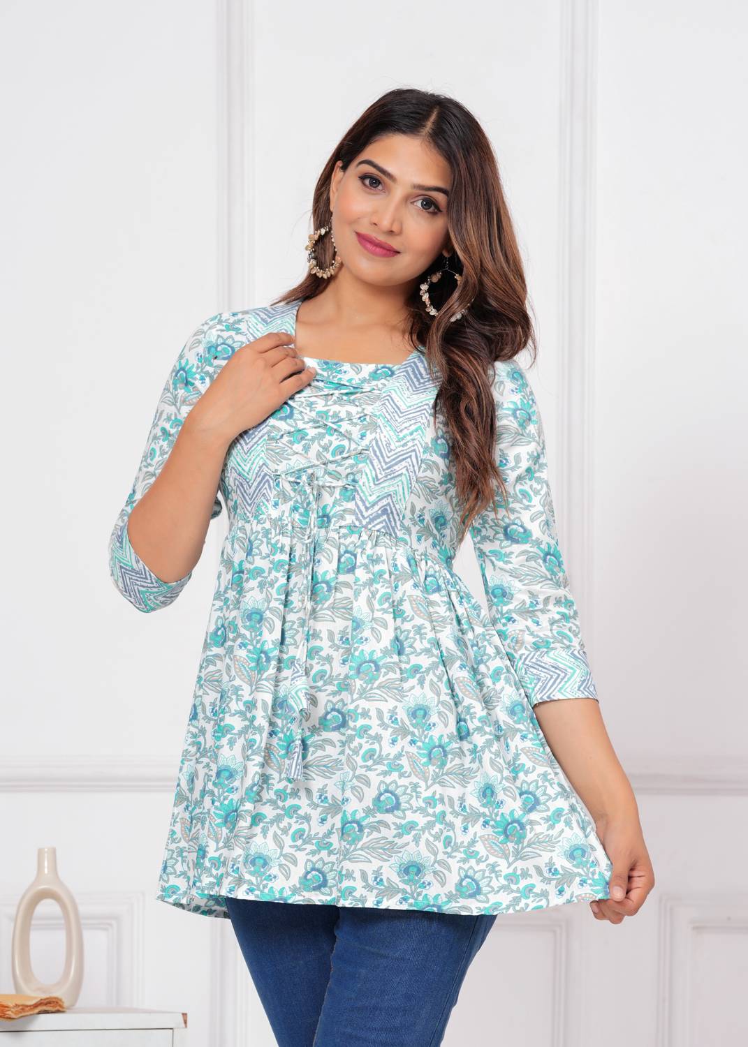Baba Kurti Casual Printed Women Light Green Top