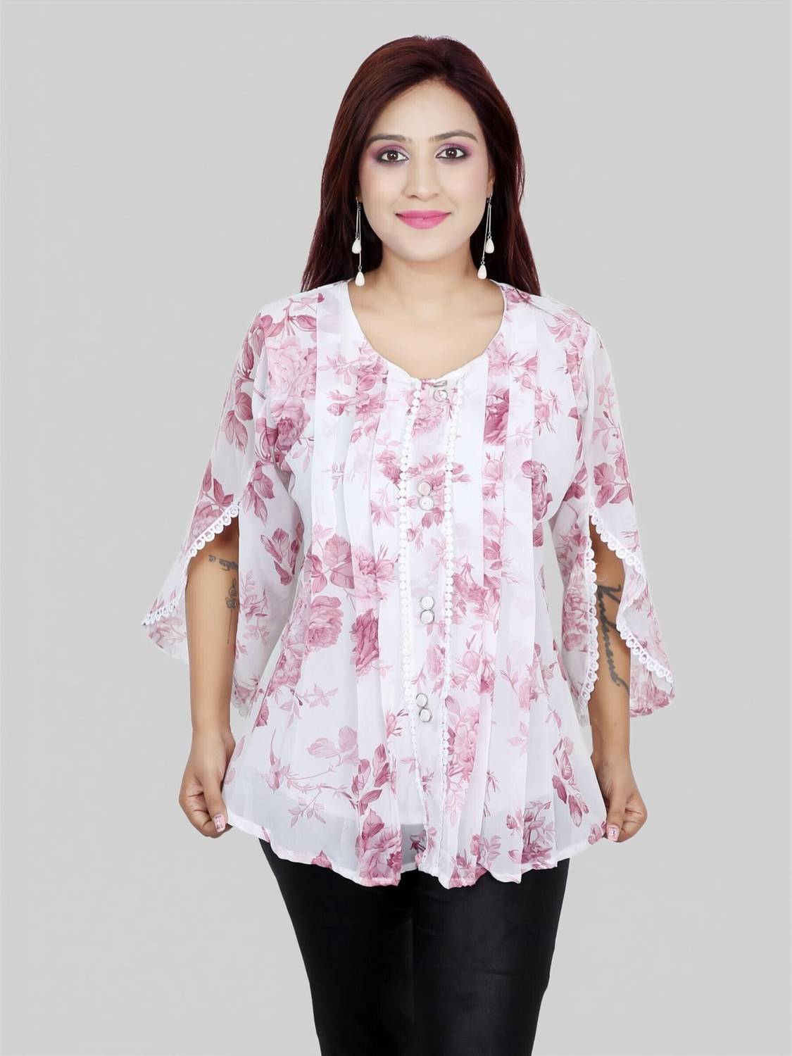Pushbela Casual Printed Women Pink, White Top