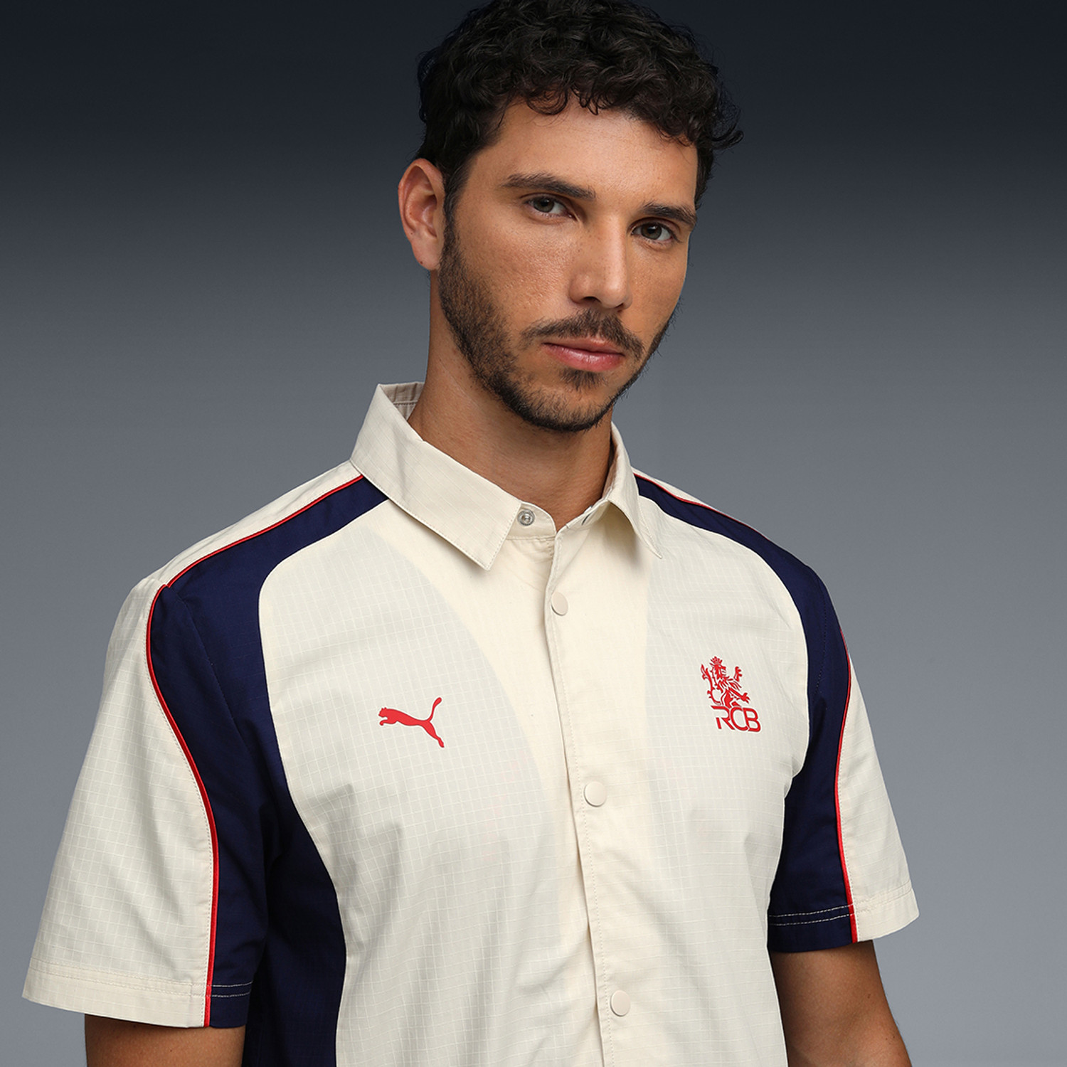 Image of PUMA Men Color Block Sports Beige Shirt