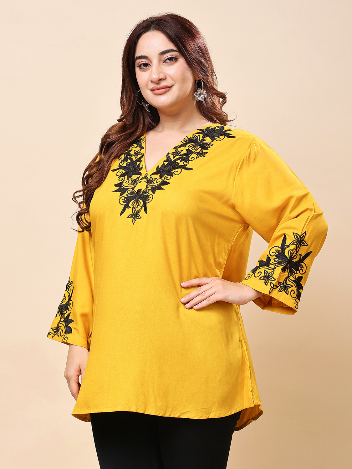 Image of VAAMII Casual Embroidered Women Yellow Top
