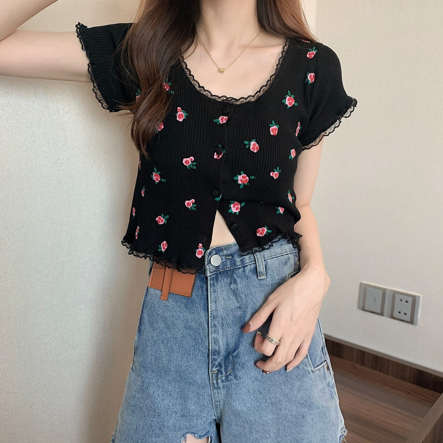 Image of AKA Casual Printed Women Black Top